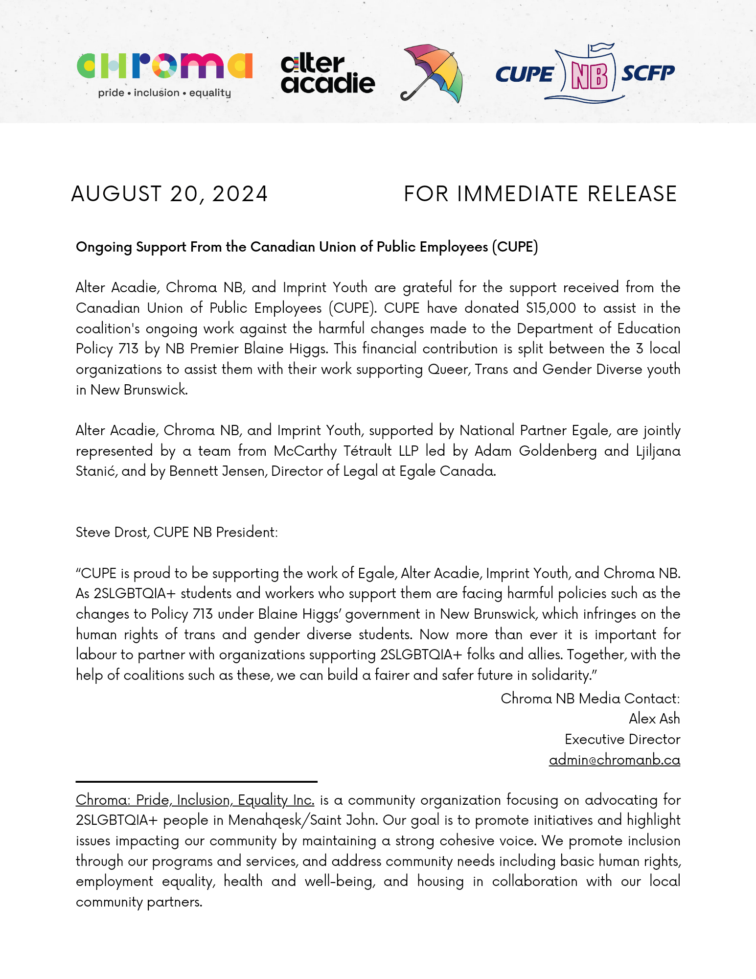 News-call-for-accountability-cupe For Immediate Release, August 20, 2024 – Ongoing Support From the Canadian Union of Public Employees (CUPE)