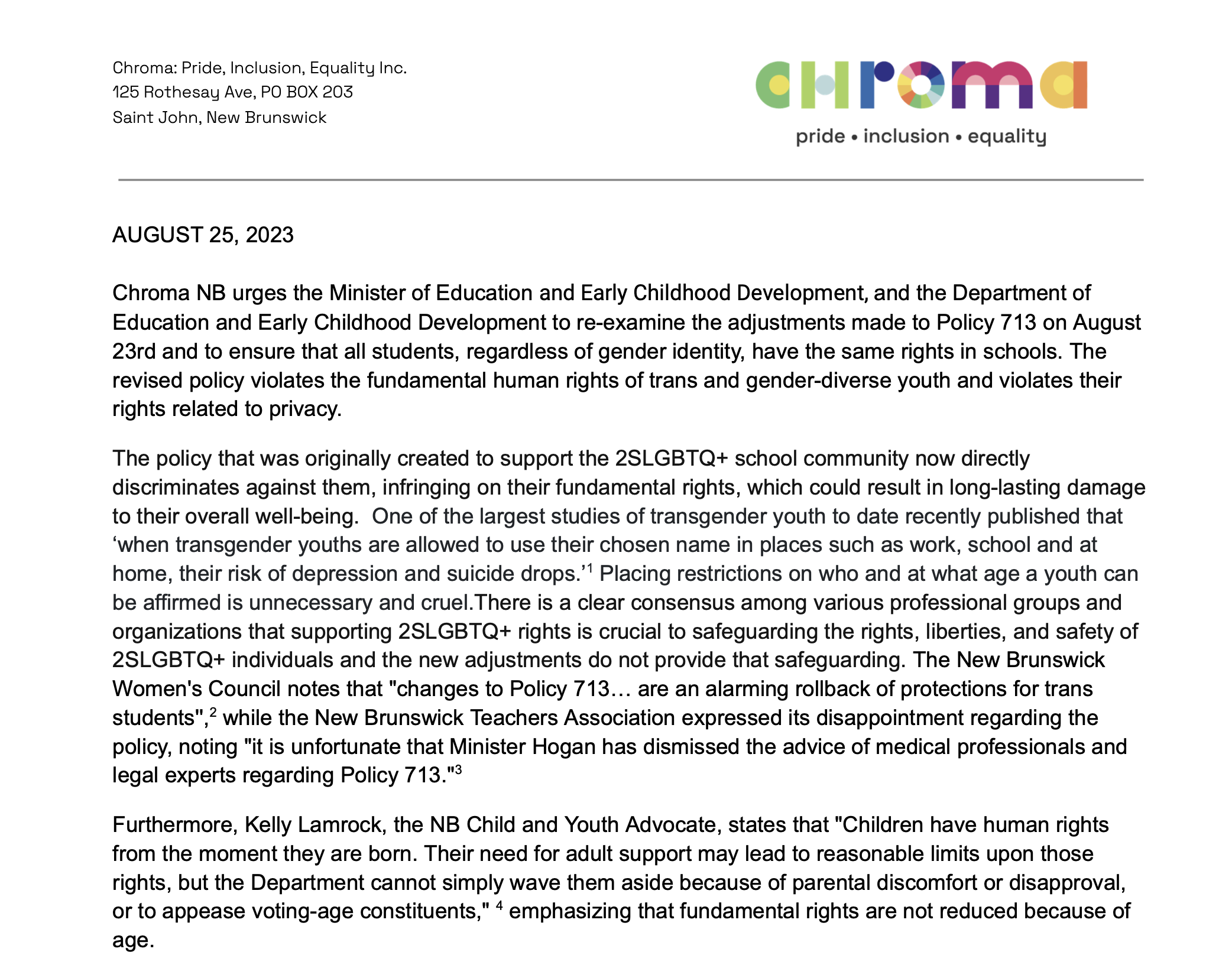 News-statement-on-policy-713 Chroma statement on Policy 713